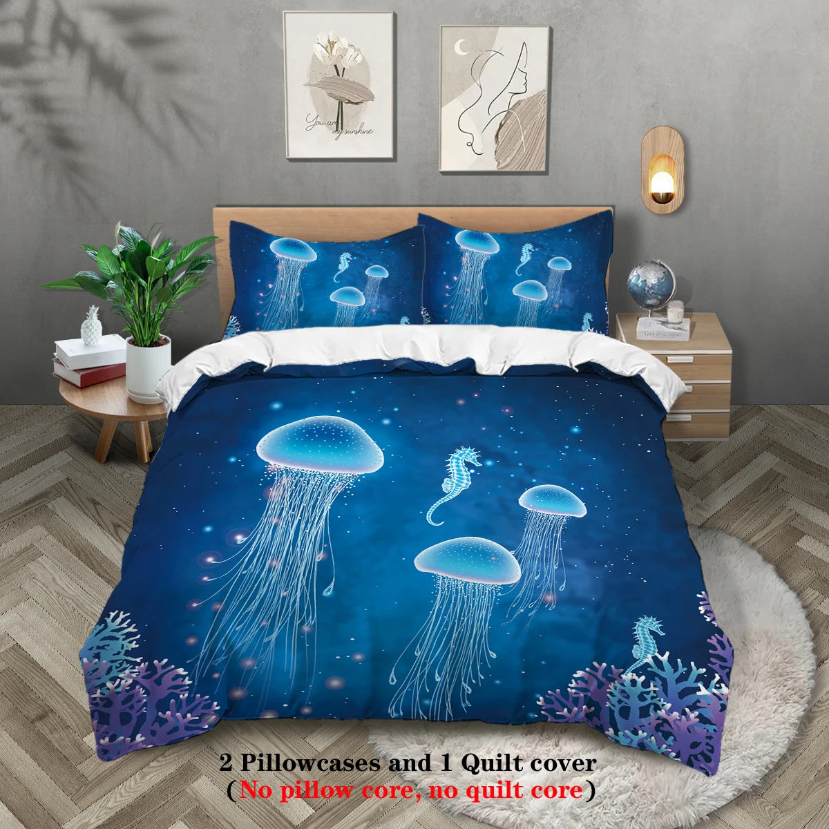 Комплект Постельного Белья Размера queen-size 3 Шт. Пододеяльник С Принтом Медузы