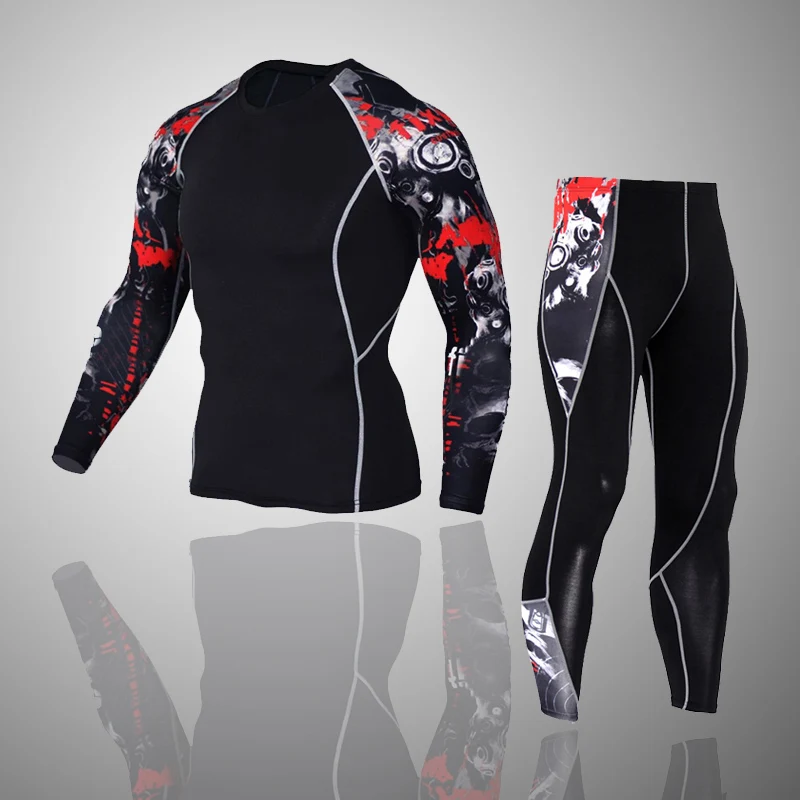 

MMA rash guard Men's Winter Long underwear Thermal Shirt Tights First layer Compression sportswear Fitness Warm Sweat Suit 4XL