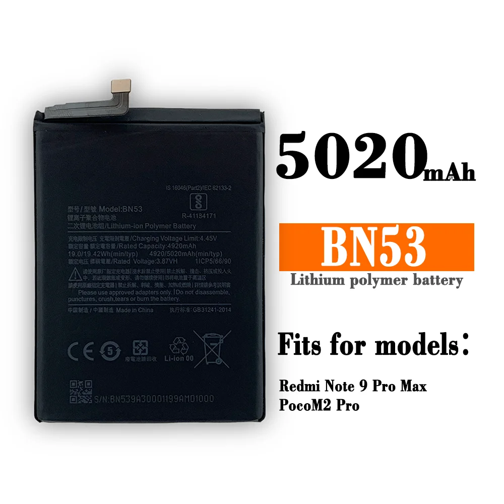 100% Original New 5020mAh BN53 Replacement Battery For Xiaomi Redmi note 9 Pro Bateria Mobile Phone Batteries
