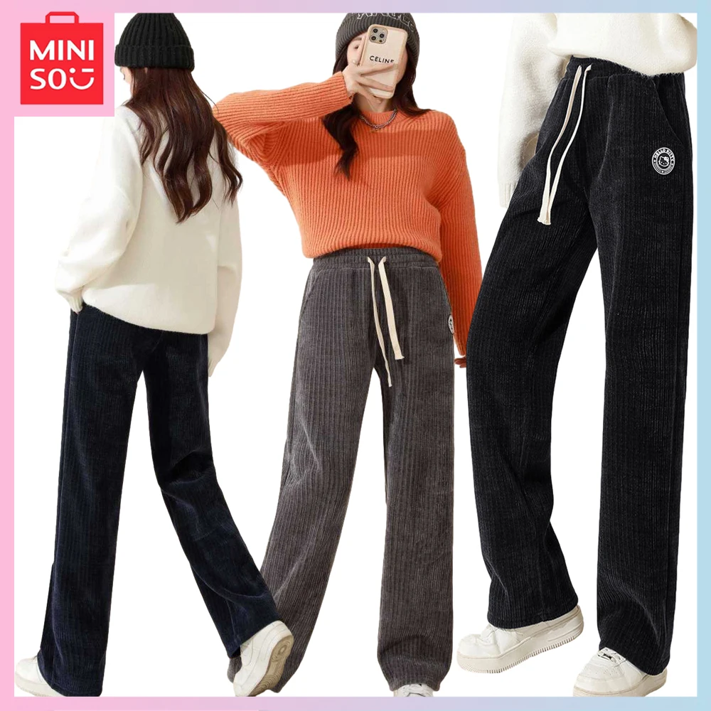 

Miniso Cartoon Cute Hellokitty Wide Leg Pants Womens Winter New Cashmere Warm Loose Slim Fashion Casual Pants Girls Gift