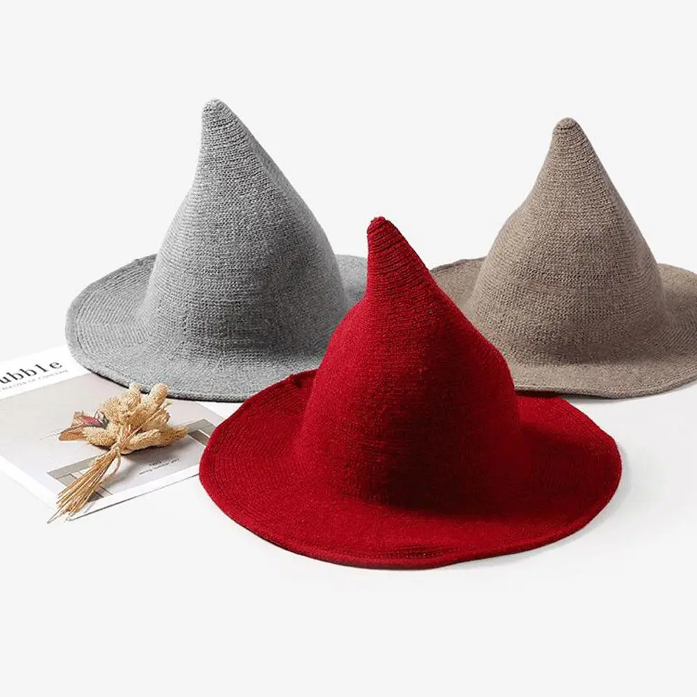 Женская Современная Складная Высококачественная шляпа ведьмы из овечьей шерсти