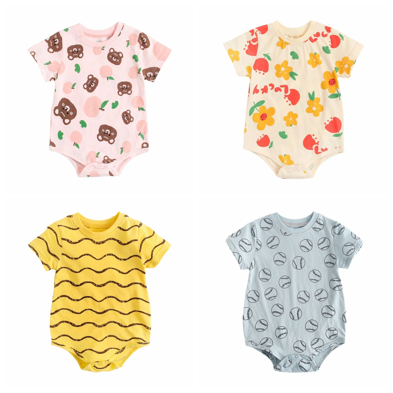 Летние Повседневные детские комбинезоны с коротким рукавом для малышей унисекс