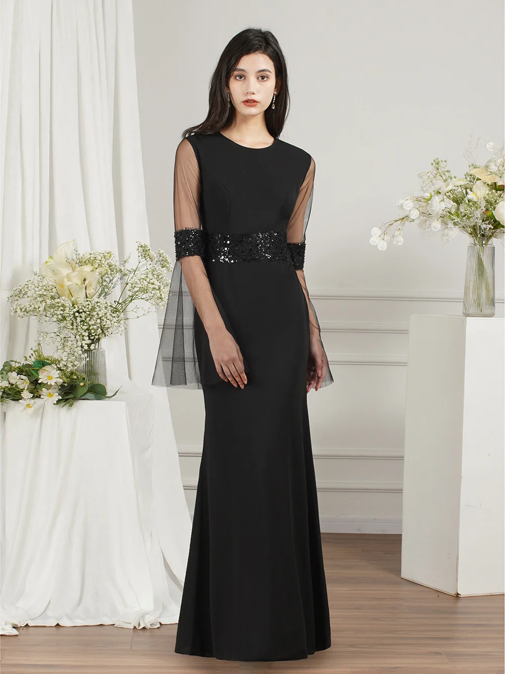 Женское платье-Русалка с длинным рукавом, блестками и бусинами от AliExpress RU&CIS NEW