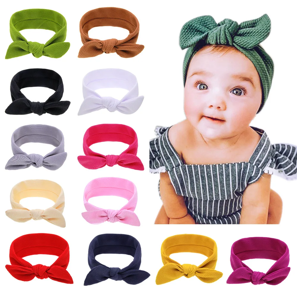 

1PCS Solid color tied bow Baby Girl Soft nylon Elastic Headband 115
