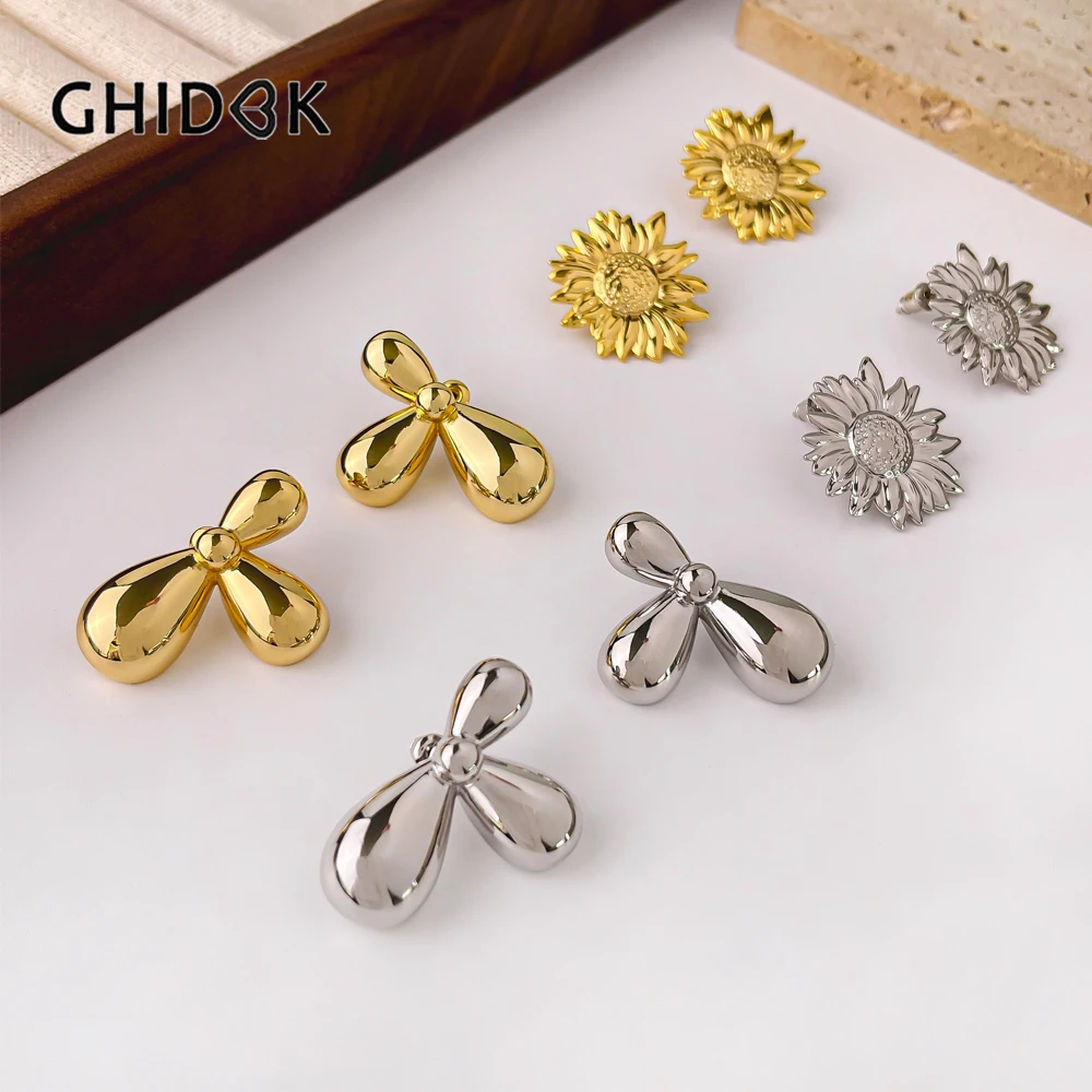 Винтажные Женские Серьги-гвоздики Ghidbk Гладкий Нерегулярный Цветочный Дизайн