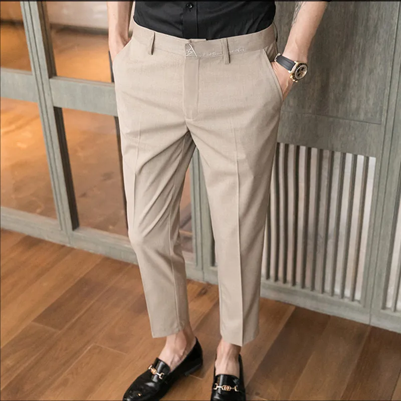 

4Colors Spring Summer Solid Office Trousers Men Clothing 2022 Simple Slim Fit Business Formal Wear Casual Suit Pants Dress 28-36