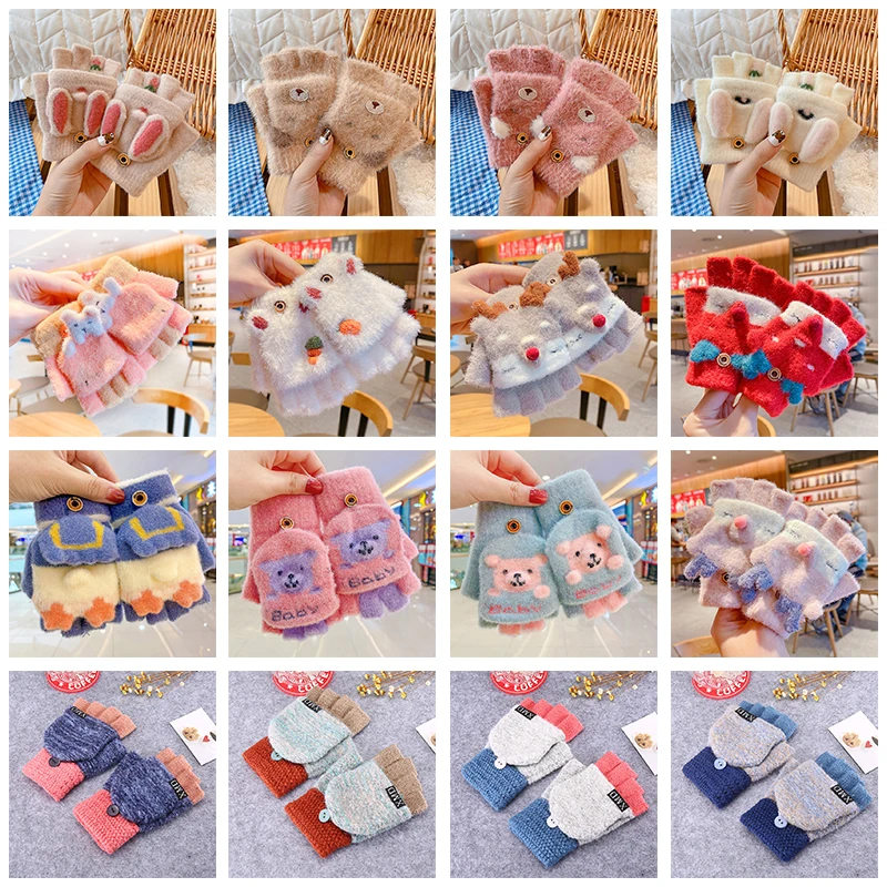 

Children & Adult Gloves Cute Cat Claw Winter Warm Gloves Women Men Fluff Fingerless Flip Gloves Outdoor Knitted Mittens Glove