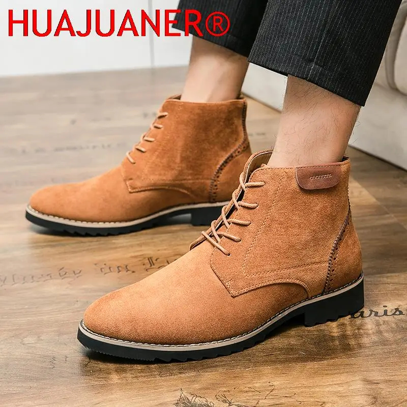 Модные ковбойские сапоги замшевая обувь мужская повседневная мотоциклетные