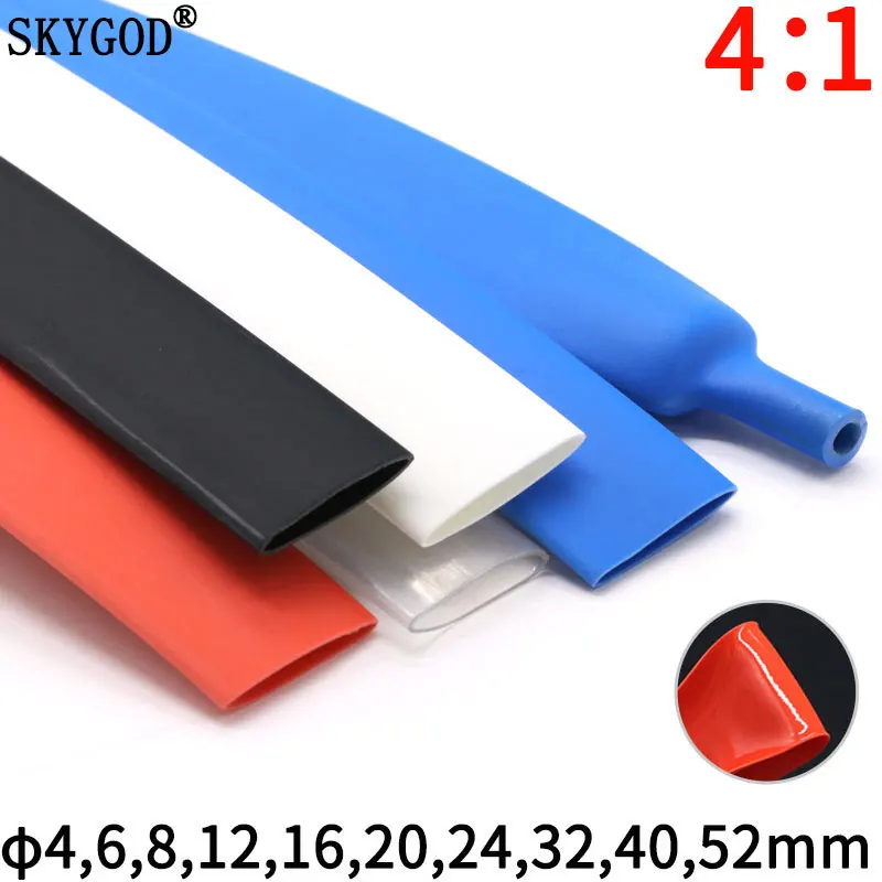 

1 Meter 4 6 8 12 16 20 24 32 40 52 mm Heat Shrink Tube with Glue Adhesive Lined 4:1 Dual Wall Tubing Sleeve Wrap Wire Cable kit