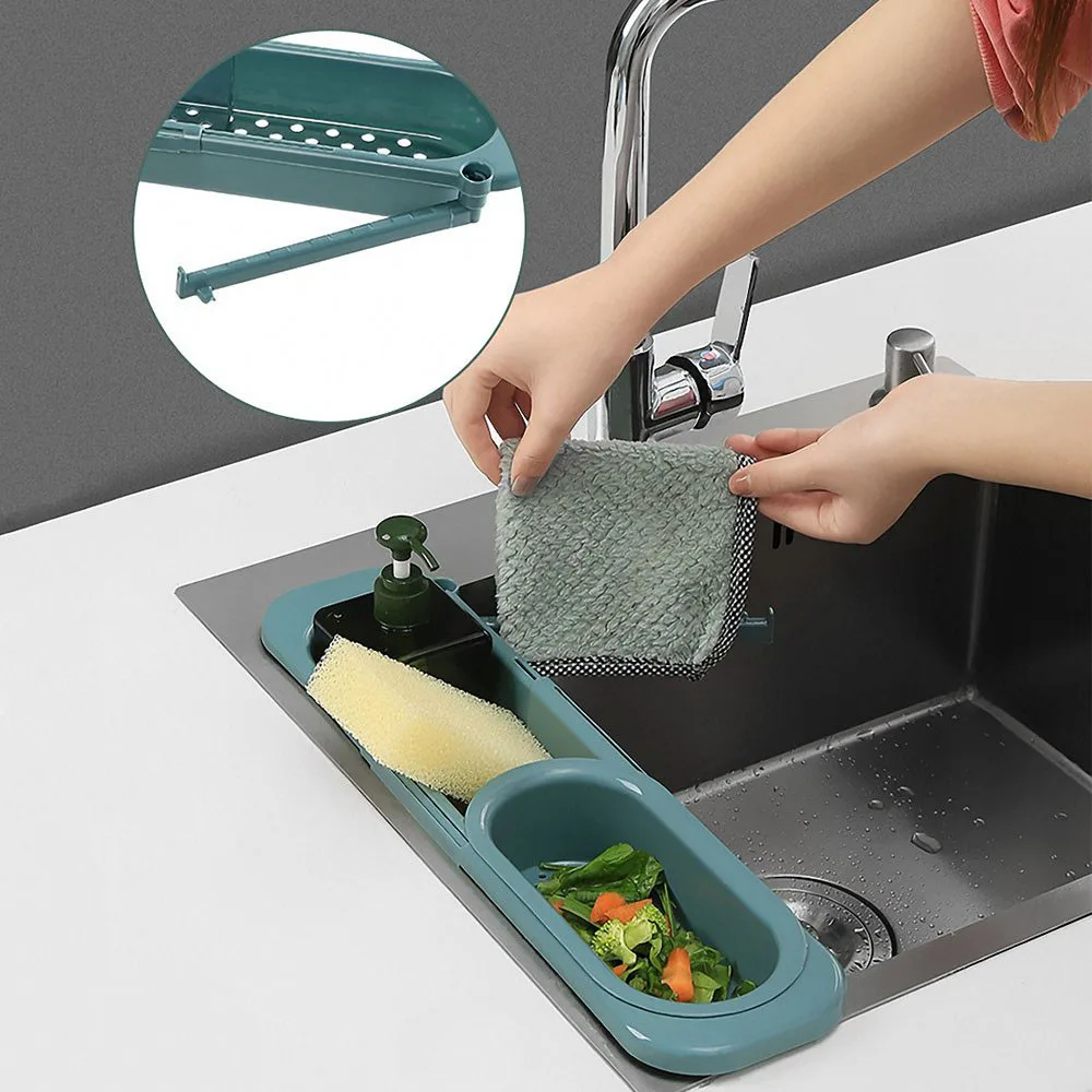 

Retractable Sponge Holder Plastic Sink Drain Rack Soap Dishcloth Rack Kitchen Bath Drain Organizer Household Sink Storage Shelf