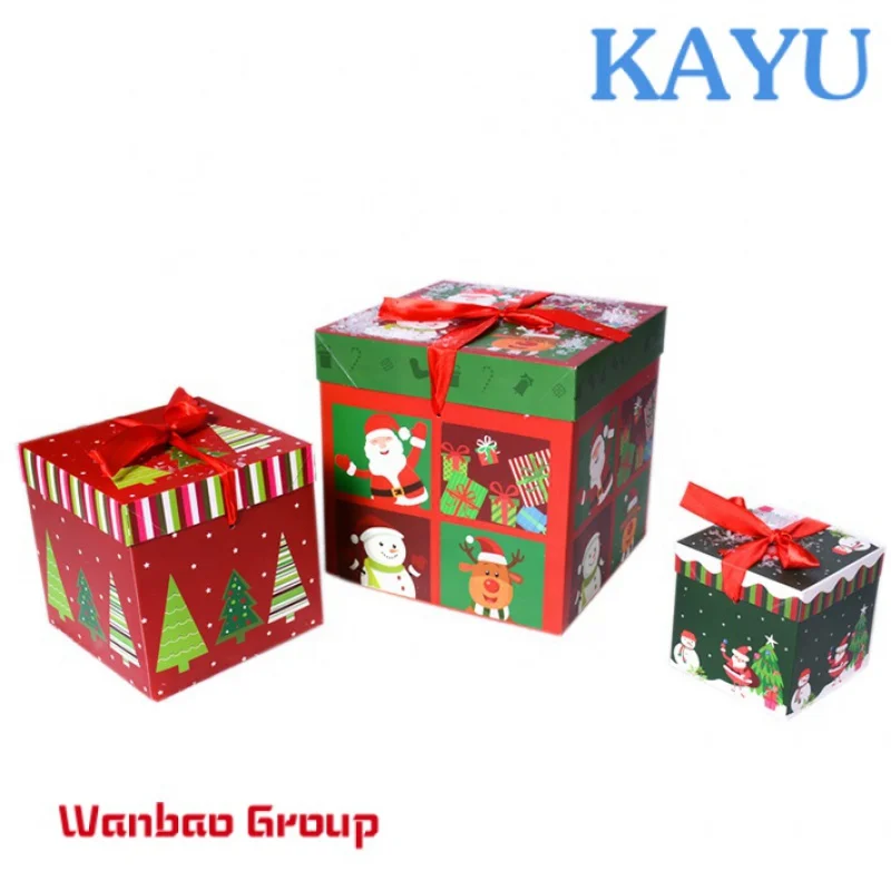 Custom gift box Christmas Decoration Gift Paper Packaging lid and base  box with ribbon storage cardboard box
