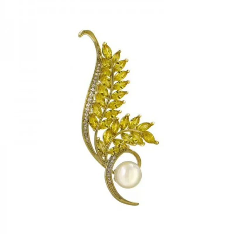 Роскошная брошь в виде пшеницы с кристаллами характерная Женская и мужская для