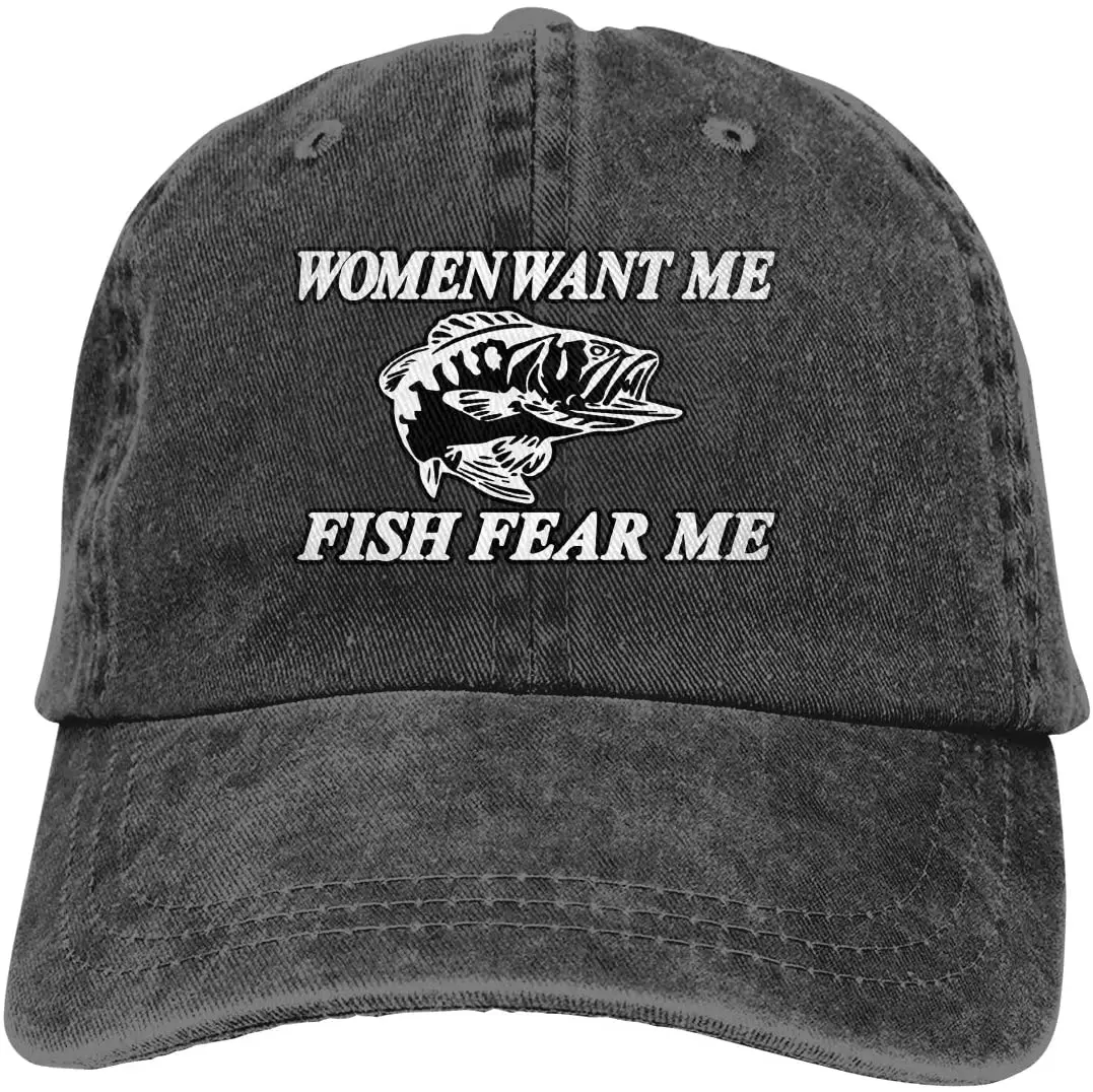 2020 Best selling new arrinal Siuwud Women Want Me Fish Fear Me Washed Baseball Cap Trucker Hat Adult Unisex Adjustable Dad Hat