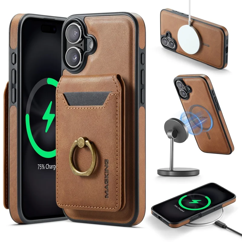 Новый кожаный магнитный чехол для телефона с сумкой карт iPhone 16 16Pro 16ProMax 15 15ProMax 14