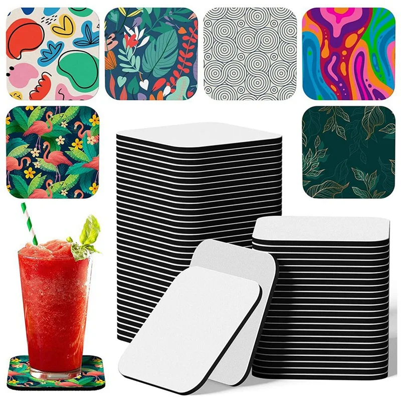 

38Pcs Sublimation Blanks Cup Coasters, Square Sublimation Coasters Blanks Heat Transfer Cup Mat Blank Coasters