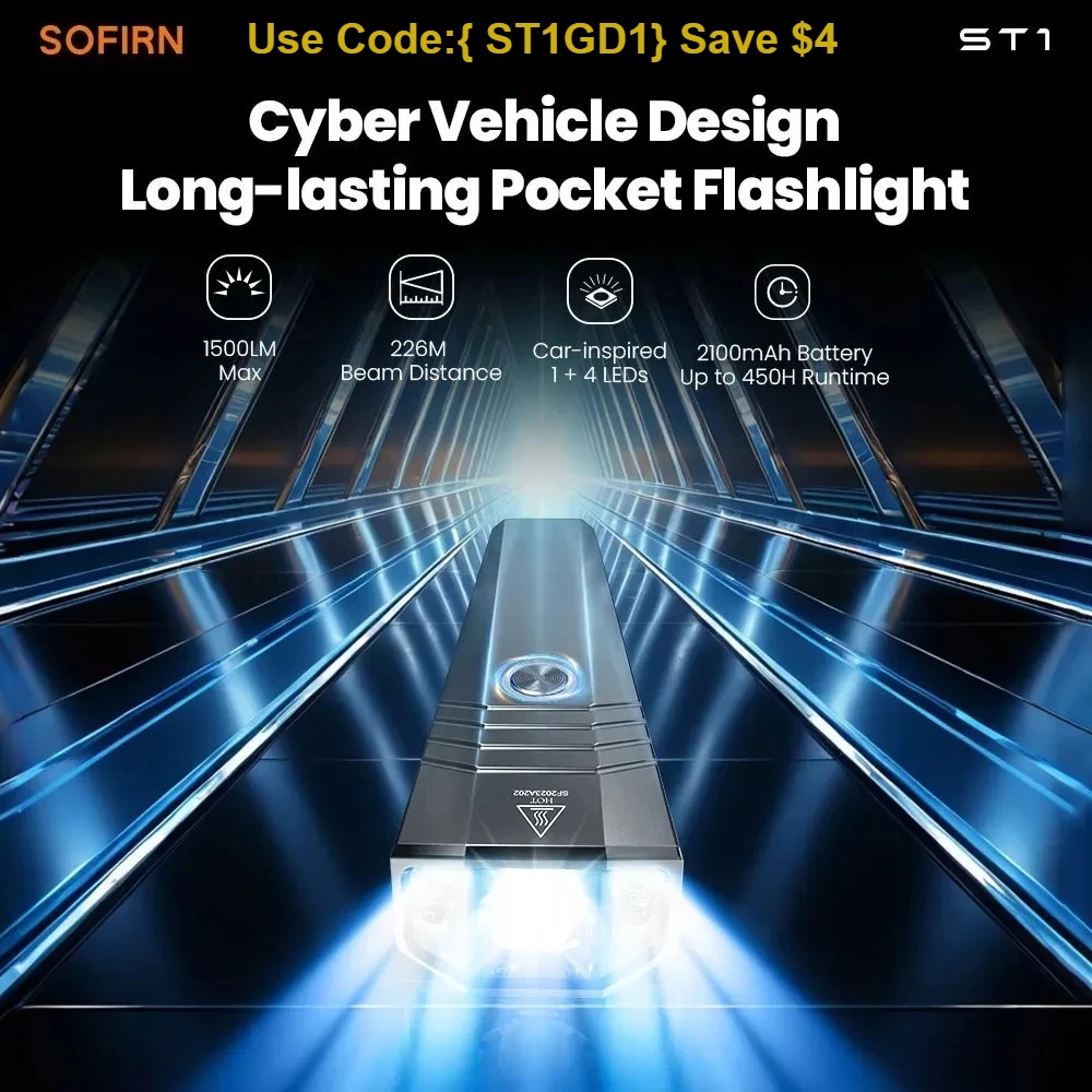 Фото SOFIRN ST1 1500Lm Карманный фонарик 226 м USB C Перезаряжаемый фонарь EDC SFT25R 6000K IPX7 Водонепроницаемый фонарик для кемпинга №1
