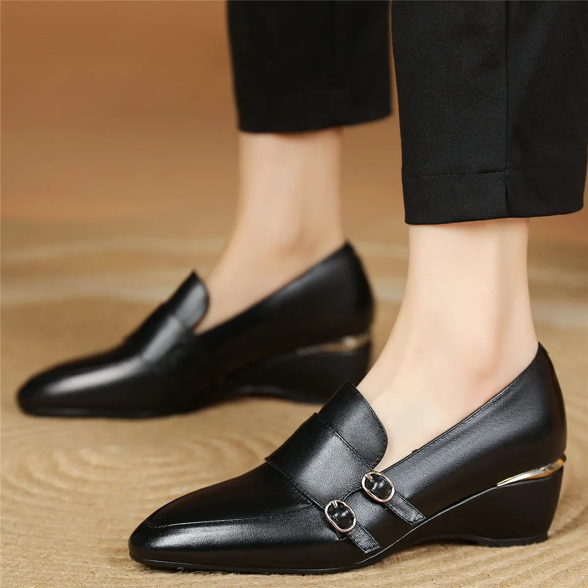 Low Top Platform Oxfords Shoes Women Genuine Leather Wedges Med Heels Party Pumps Female Round Toe Fashion Sneakers Casual Shoes