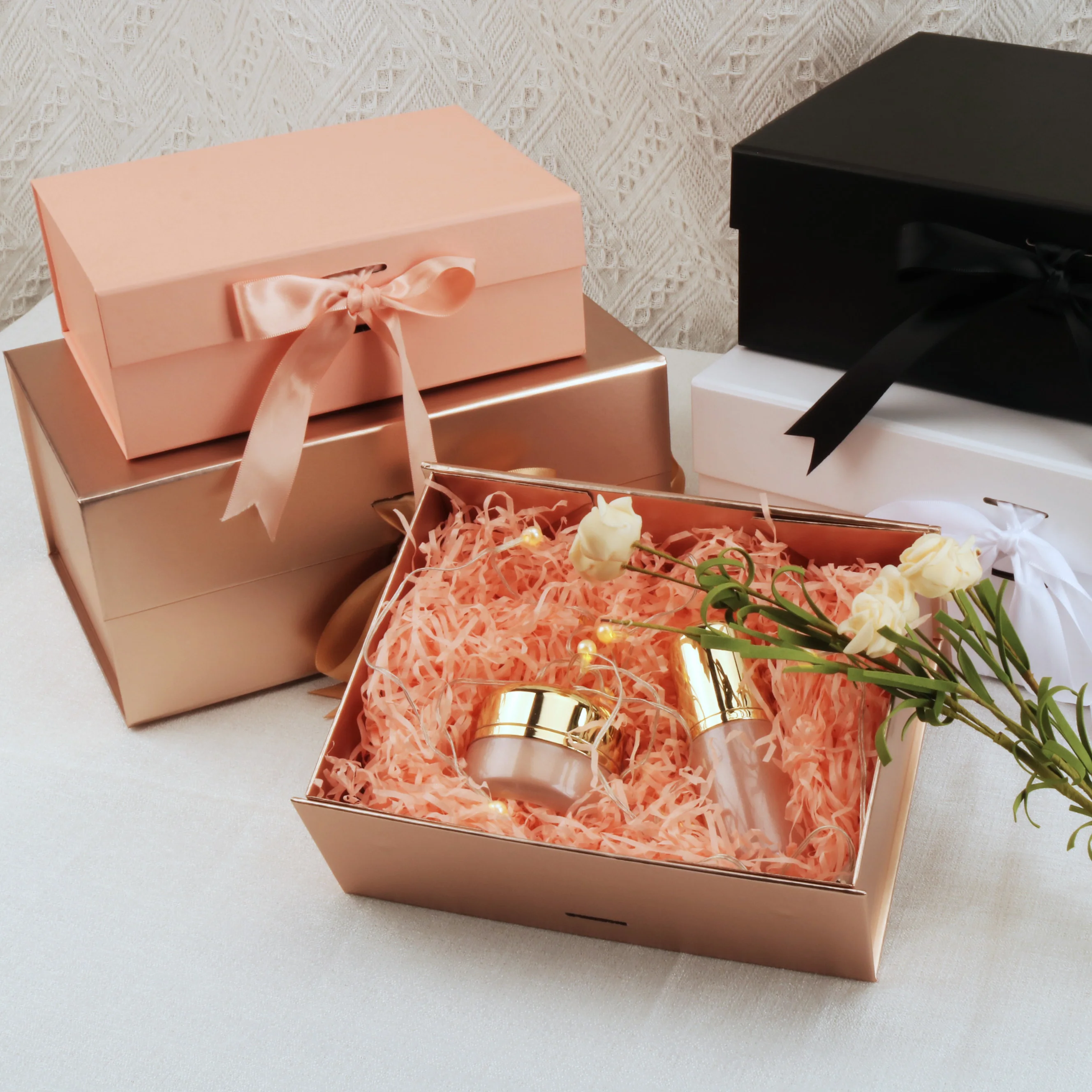 1pcs White Black Pink Golden Folding Box For Birthday Wedding Holiday Gifting Cardboard Box