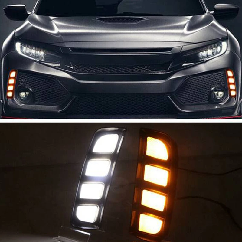 

Car Modification LED Front Fog Light Streamer Turn Signal Yellow And White Color Suitable For Honda Civic 2017-2021