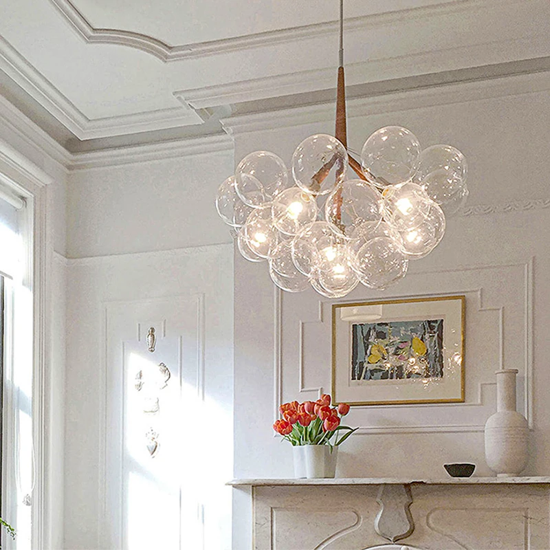 

Modern Fashion Designer Chandelier Lamp Nordic Art Bubbles Glass Ball Molecular Led Chandelier Lighting Fixtures for Dining Room