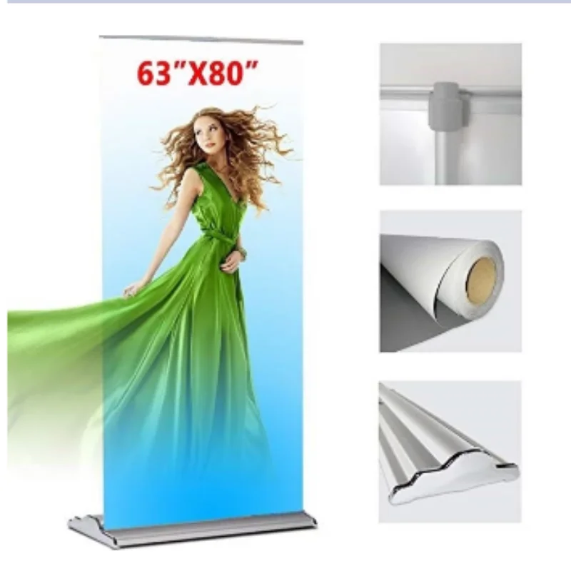 Ролл-ап стенд DD размером 85 x 200 см с ретракционным механизмом, печатными индивидуальными баннерами, алюминиевой конструкцией для рекламы, праздников и свадеб.