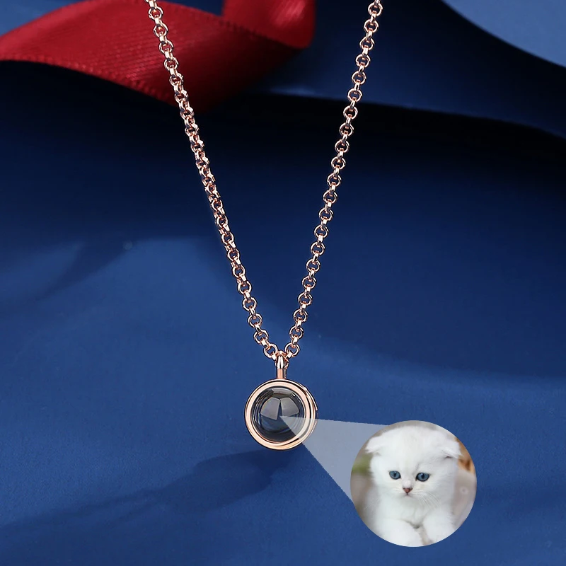 Minimalism Small Circle Pendant Custom Photo Projection Necklace For Women 18k Gold Color Collarbone Chain Fashion Jewelry