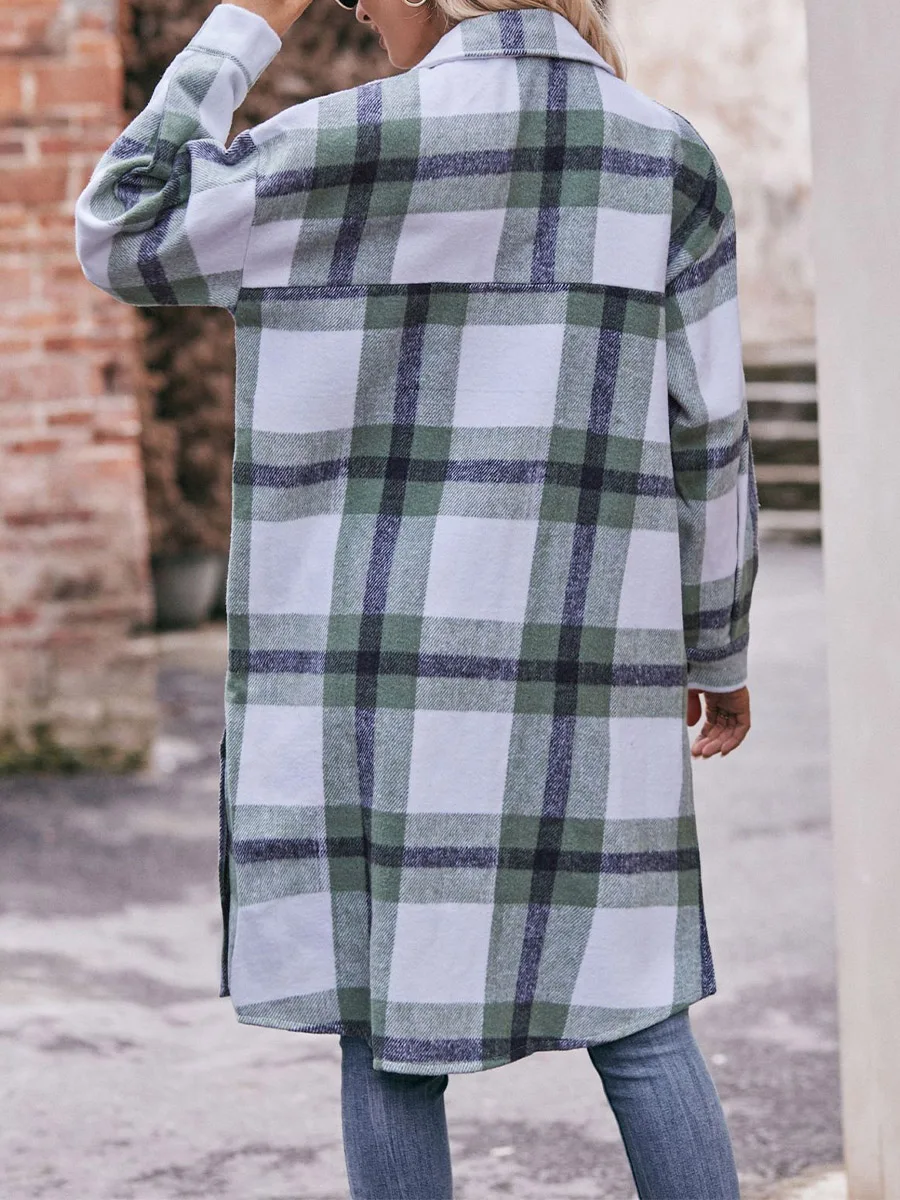 

Women s Oversized Plaid Flannel Shacket Jacket with Hood Button Down and Lapel Collar - Stylish Long Sleeve Shirt Casual Coat