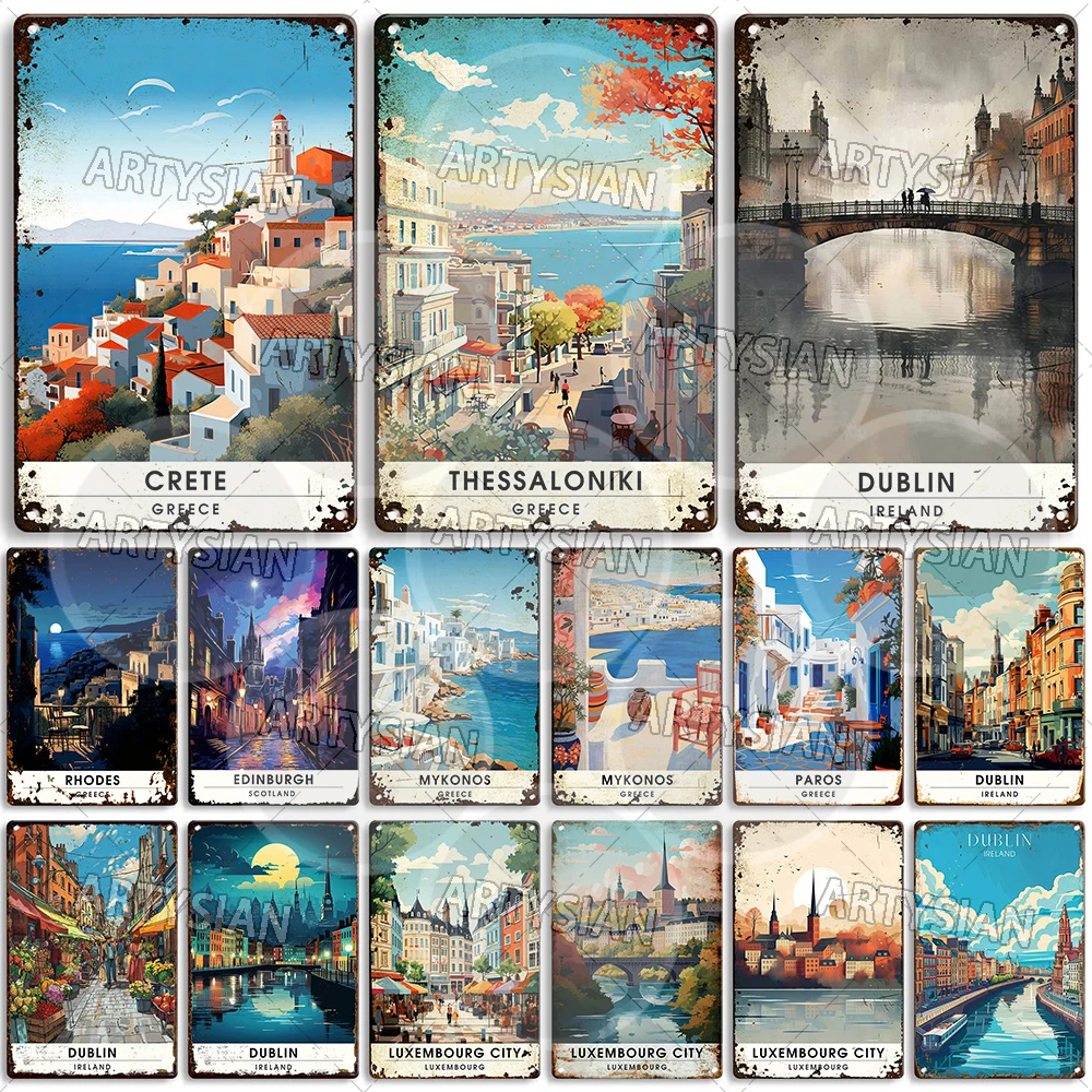 Металлический знак Подорожный городской пейзаж Эдинбург Шотландии Крите Микано
