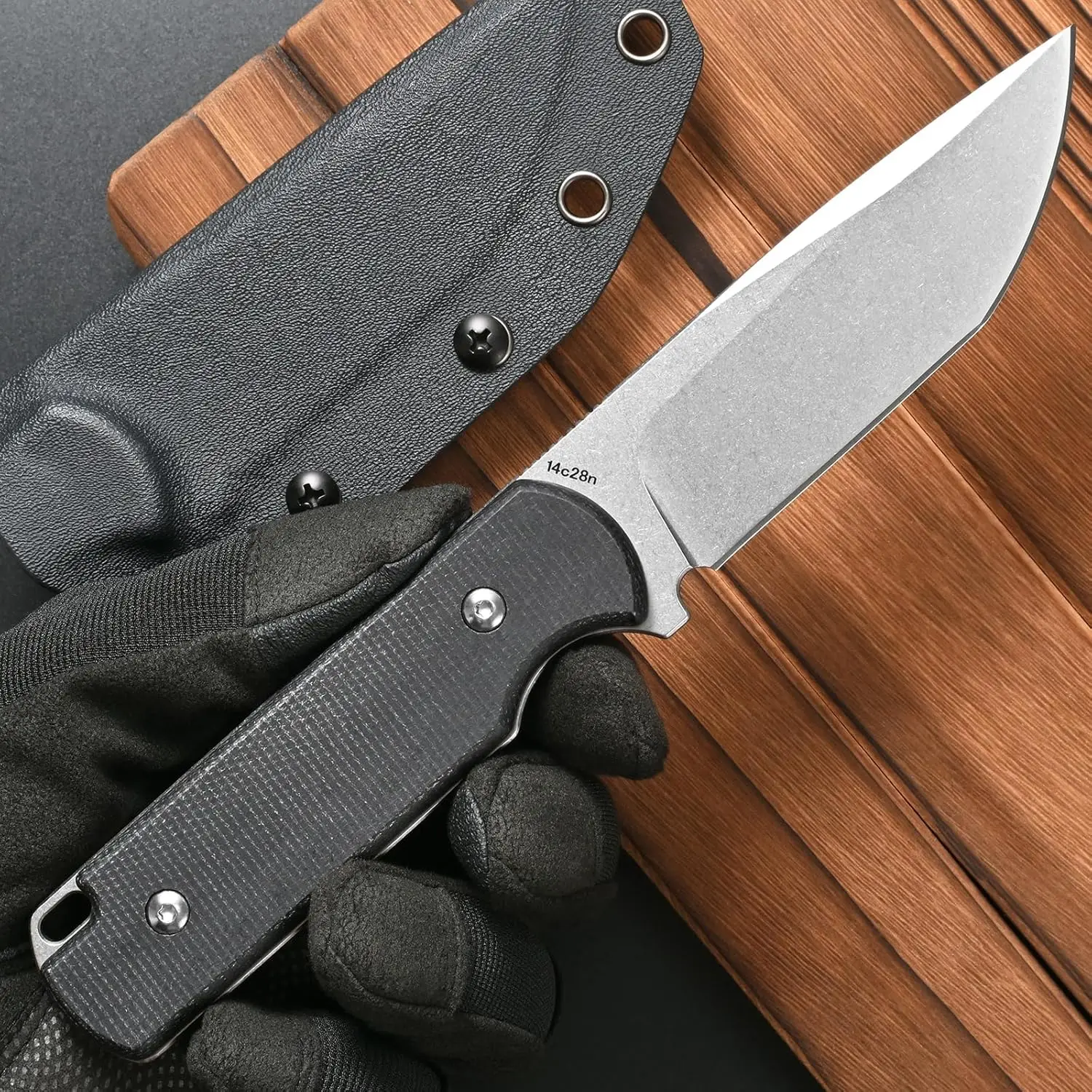 Фото Нож Eafengrow FF117 с фиксированным клинком из стали 14C28N, клинок с обработкой Stonewashed, рукоять из микарты, цельнометаллический клинок для кемпинга, работы и выживания №3