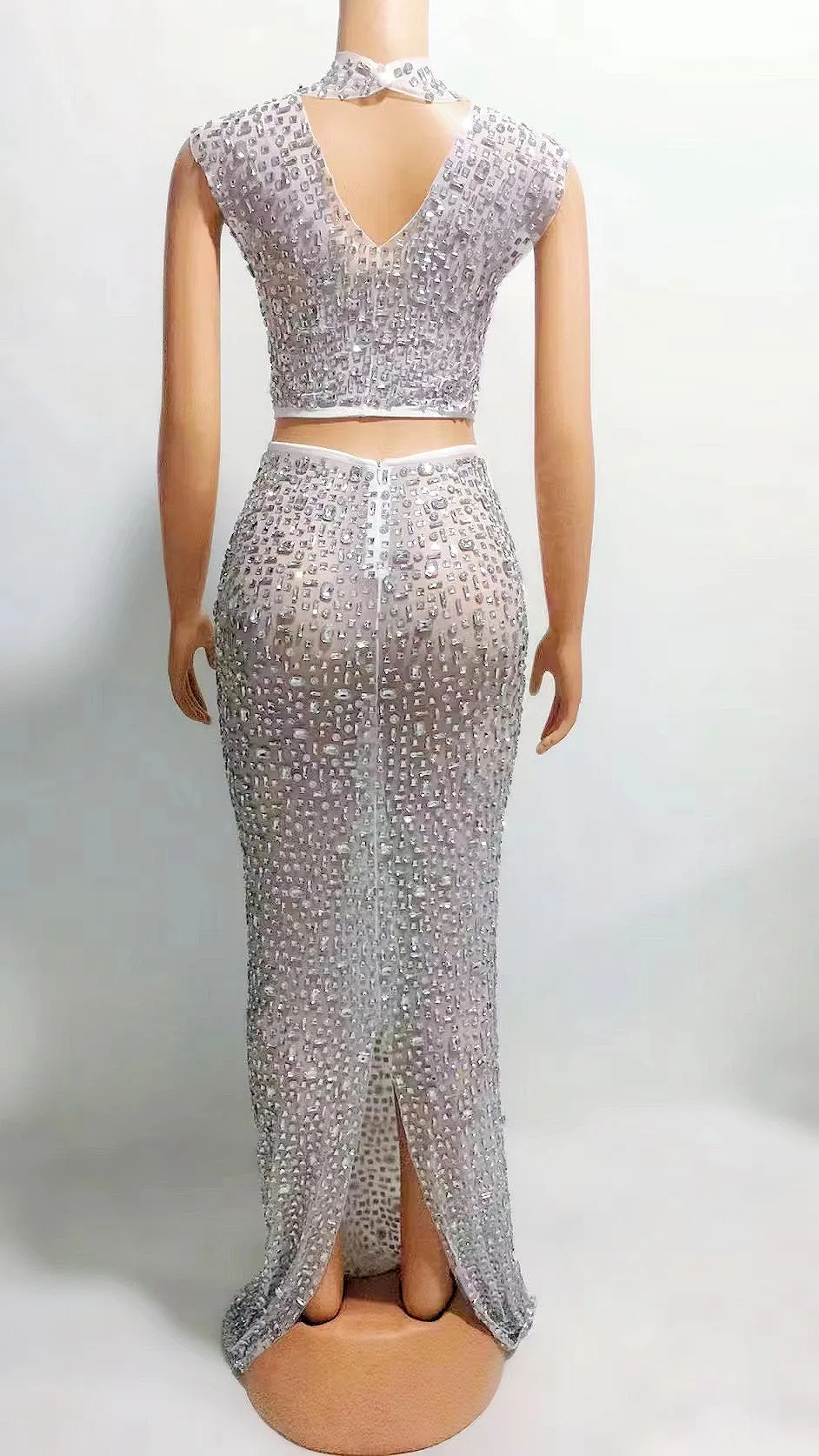 Блестящее платье с топом и юбкой комплект из двух предметов сексуальное