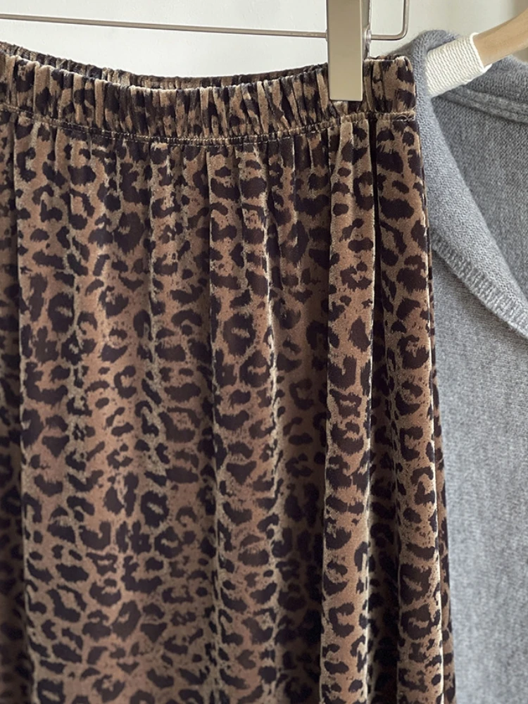 Леопардовая юбка женская осенне-зимняя бархатная в корейском стиле винтажная