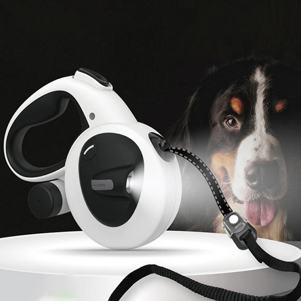 

Automatic Retractable Pet Leash 5m Long Dog Walking Traction Lead With Waste Bag Dispenser Puppy Durable Led Light Rope Supplies