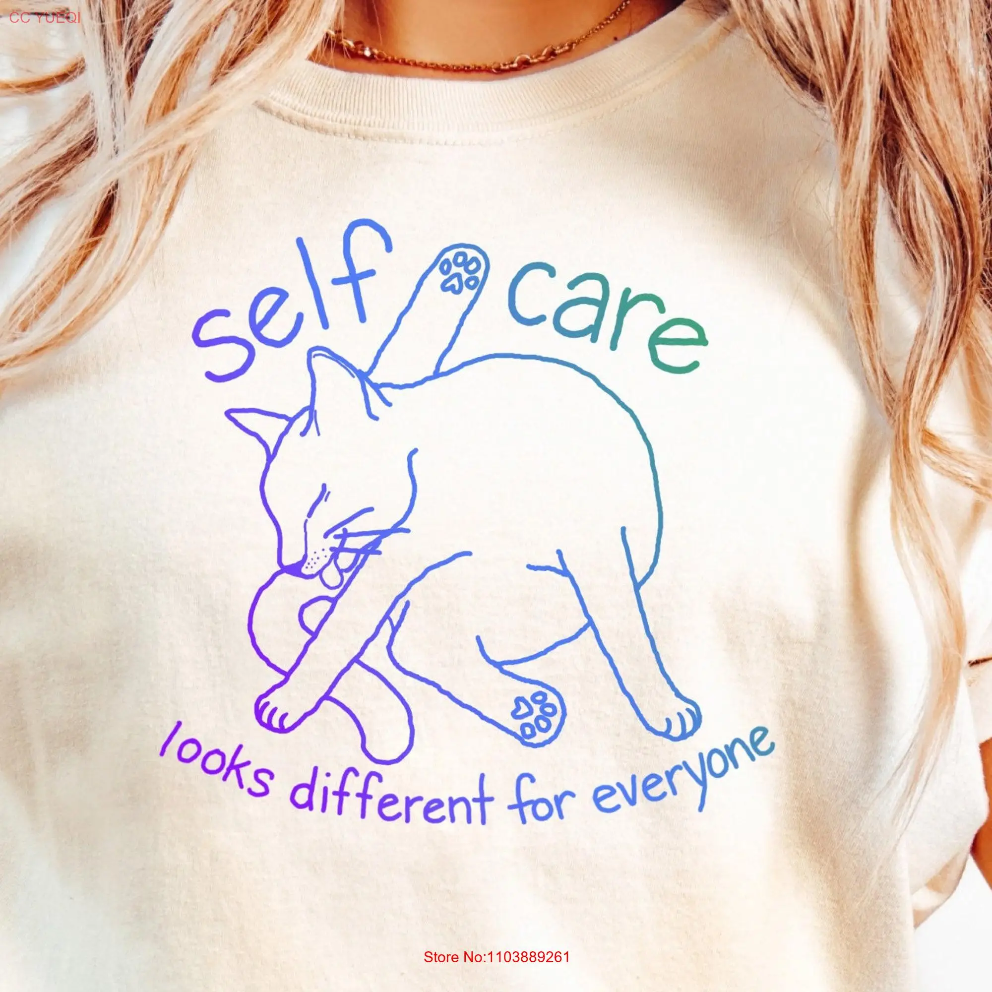 Забавная Самостоятельная забота футболка с котом умственное здоровье модная