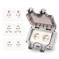 ip66 eu german standard dual power switch socket with usb and light outdoor waterproof wall switch socket for yard workshop