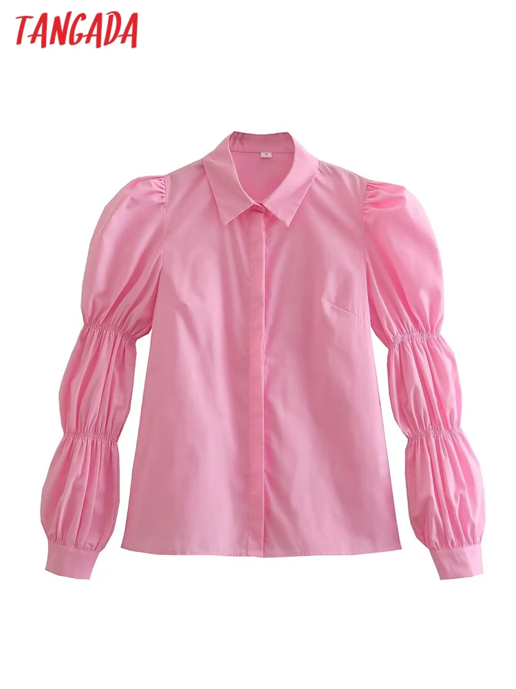 

Блузка женская розовая плиссированная с длинным рукавом, QJ52