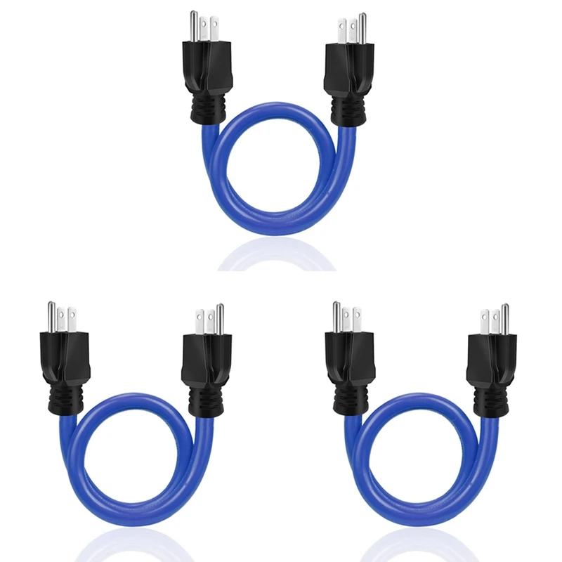 

3X 3Prong Plug To Plug Double Male Extension Cord,Gusseted Protective Cover,Adapter Cord For Transfer Switch,12AWG 125V