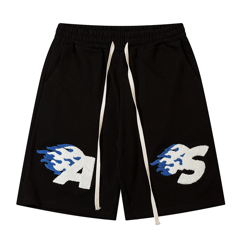

Vintage Streetwear Letter Flocking Embroidery Sports Shorts Elastic Waist Loose Outer Wear Mens Shorts 2022 Summer Couple Pants