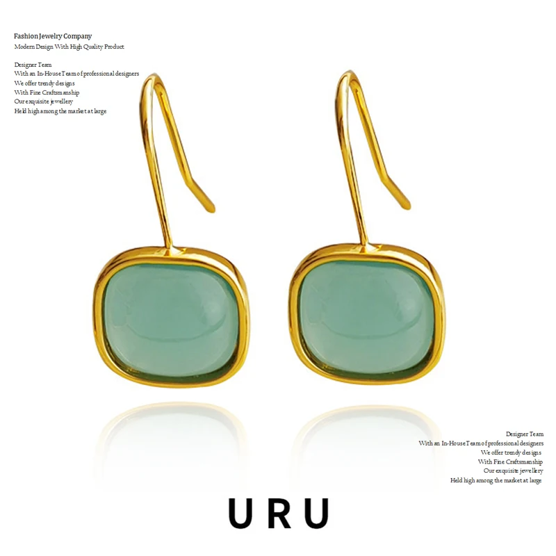 

Fashion Jewelry Square Resin Earrings Hot Sale Retro Vintage Temperament High Quality Copper Green Earrings For Women Girl
