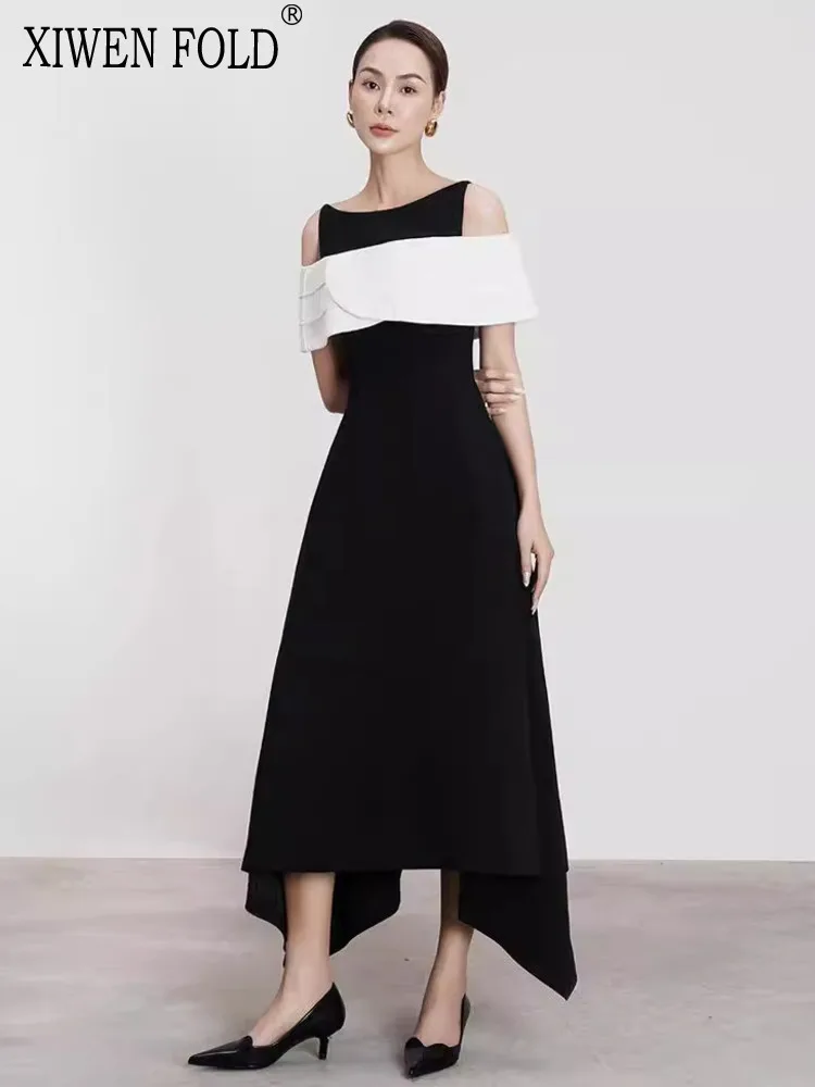 XIWEN контрастного цвета нерегулярное лоскутное женское платье трапециевидной