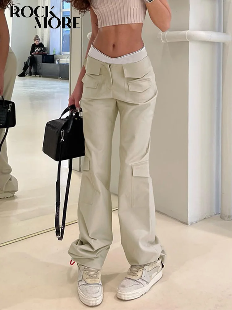 

Rockmore Contrast Patchwork Chic High Waist Cargo Pants Women Streetwear Multiple Pockets Trousers y2k Harajuku Casual Sweatpant