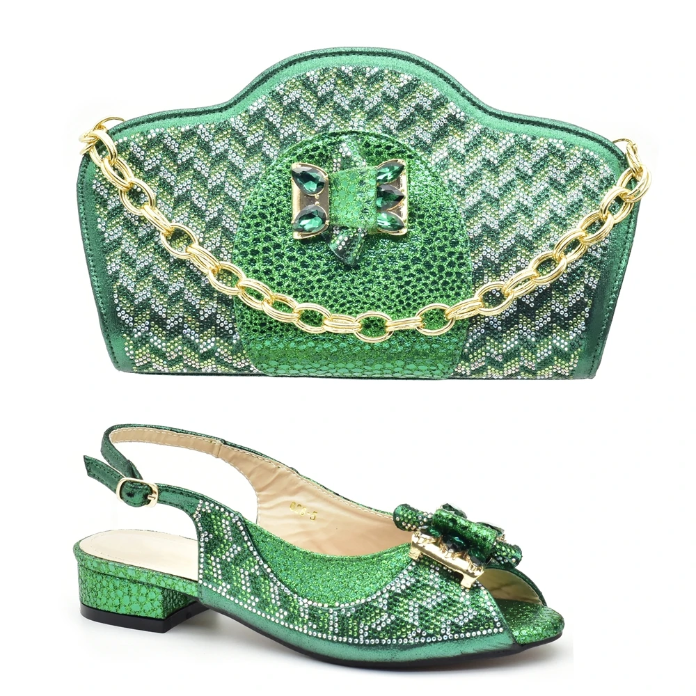 

Italian Shoes and Bags Matching Set Decorated with Rhinestone Wedding Shoes Bride Pumps Women Shoes Low Heels African Shoes