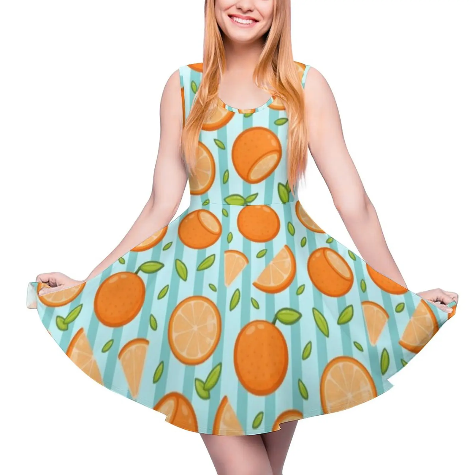 

Orange Oranges Dress Cartoon Fruit Print Street Style Dresses Ladies Boho Beach Skate Dress Summer Print Vestido Big Size