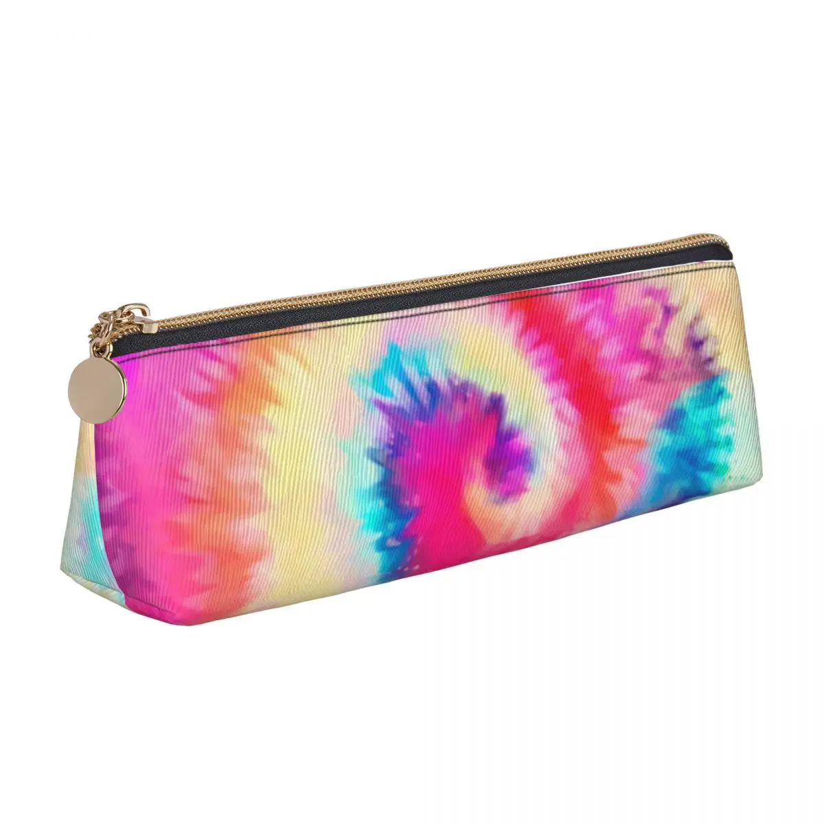 

Ombre Tie Dye Leather Pencil Case Rainbow Swirl Pink Yellow Elementary School Teens Pencil Box Vintage Large Triangle Pen Bags