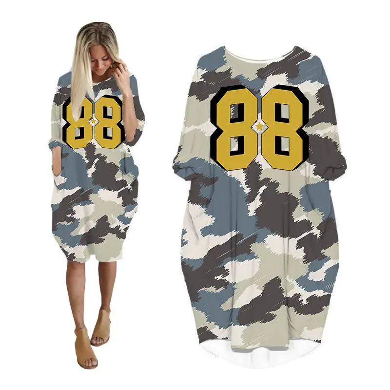 

Женское камуфляжное платье с рукавом «летучая мышь» и карманами