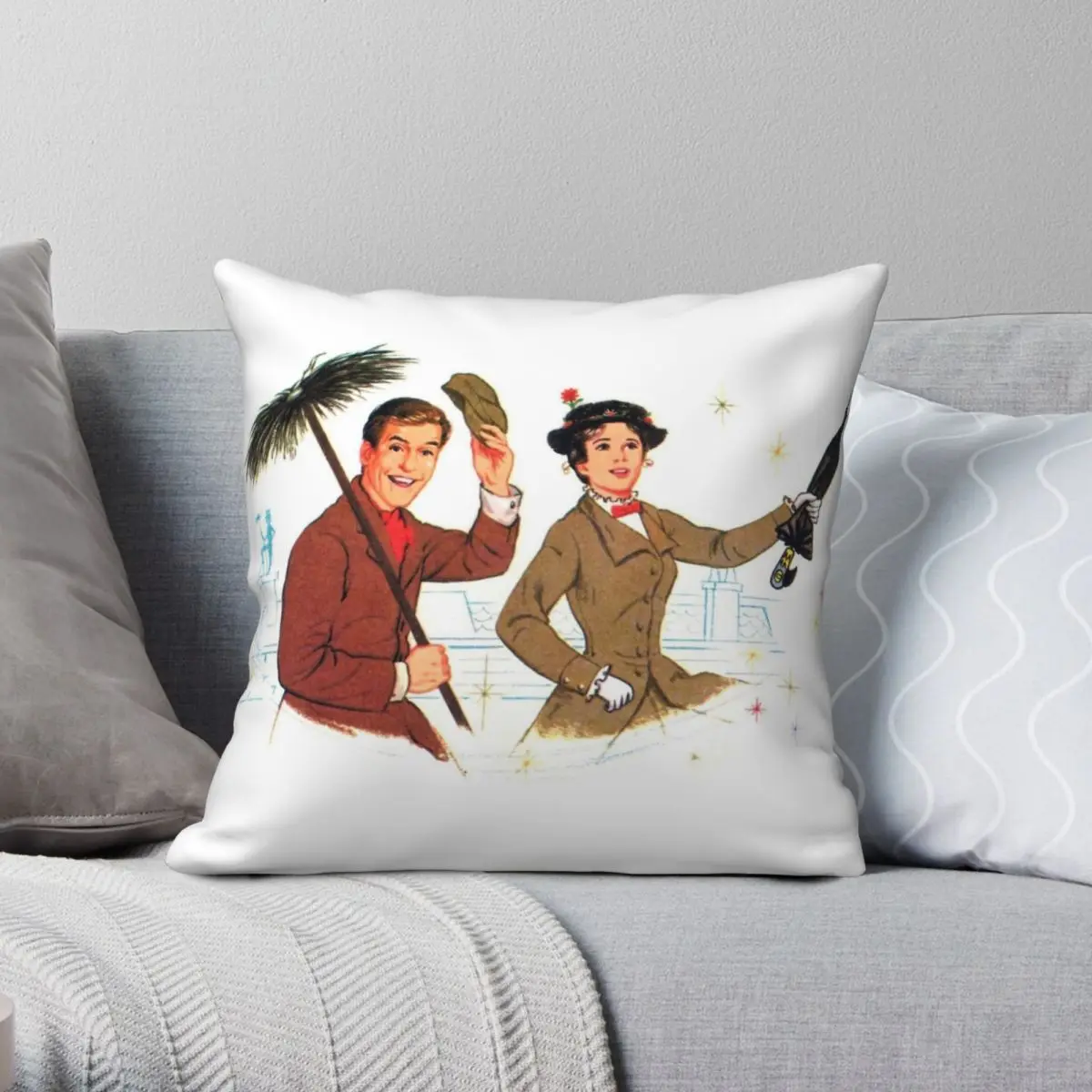 

Mary Poppins Square Pillowcase Polyester Linen Velvet Creative Zip Decor Pillow Case Sofa Seater Cushion Cover