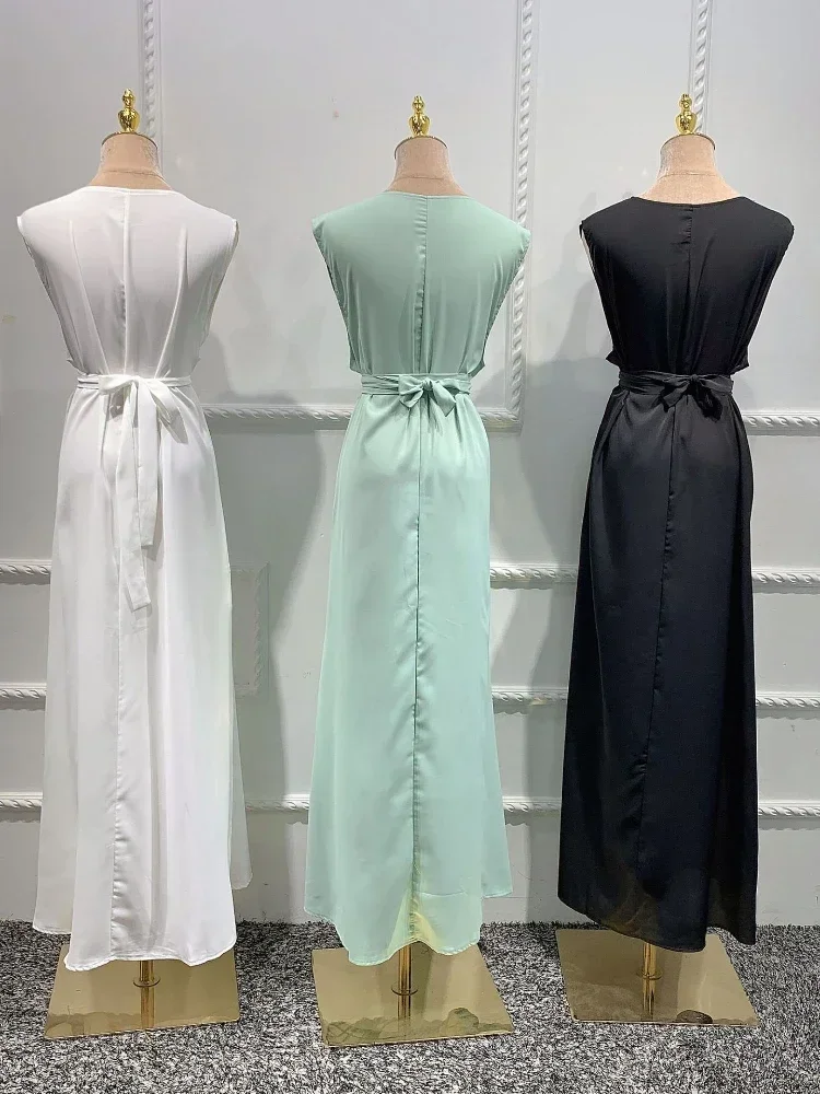 Мусульманское нижнее платье Абая белые платья-комбинации без рукавов для женщин