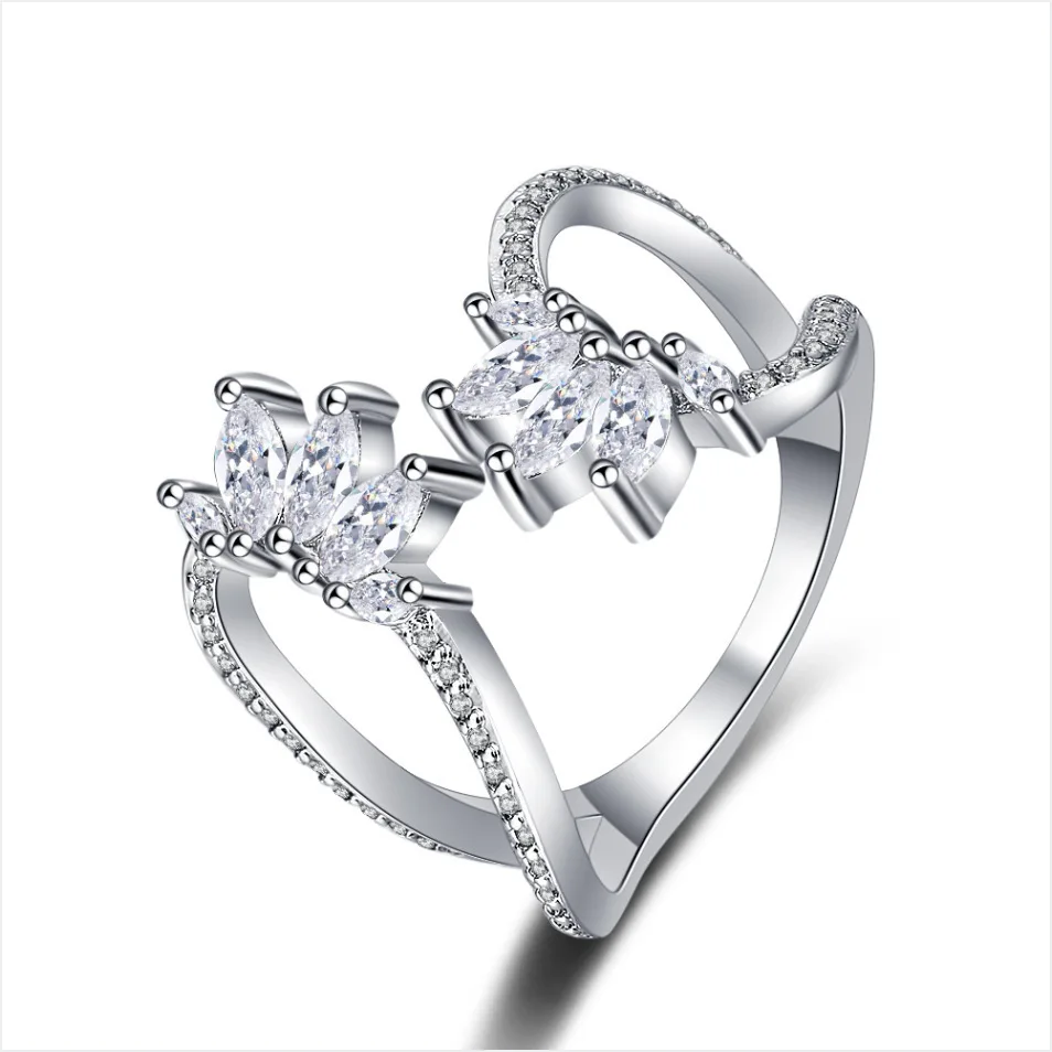 

Silver Color New Simple Ring Elegant Temperament Jewelry Women's Micro-set AAA Cubic Zirconia Fashion Live Ring Drop Ship