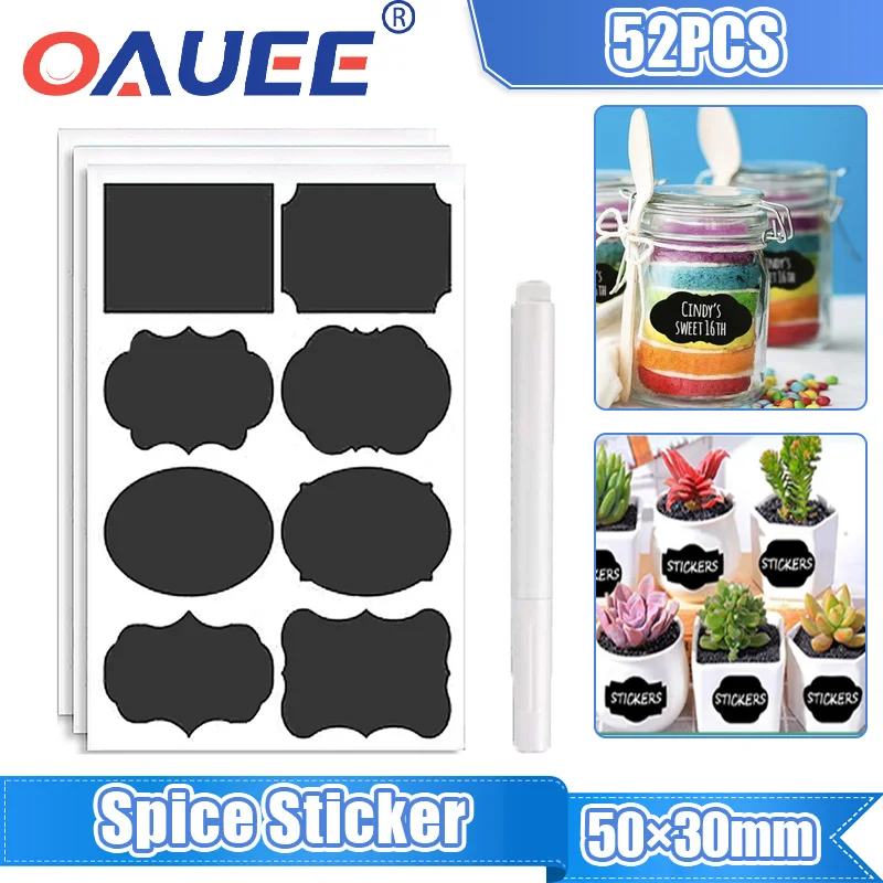 

50pcs/Sets Jars Labels Erasable Chalkboard Labels Waterproof Spice Sticker Craft Kitchen Blackboard Sticker Bottles Tag with Pen