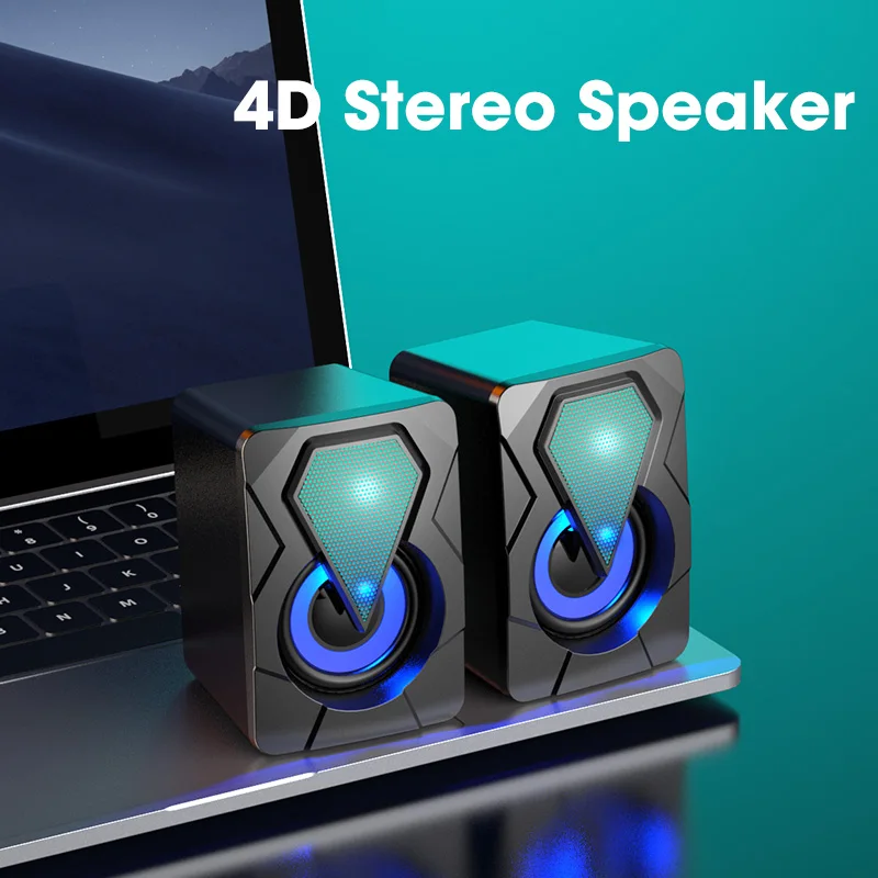 

4D Stereo Speakers Computer Subwoofer for Laptop PC with LED Light Surround Sound Desktop Colorful Column Soundbar Box Music