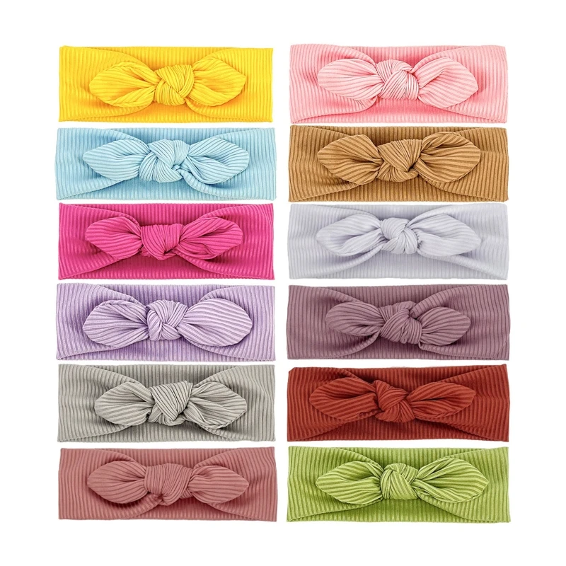 

12 Pcs Baby Bowknot Headbands Knitted Thread Bows Turban Cute Rabbit Ears Elastic Hair Band for Head Wrap Children Toddler Hair